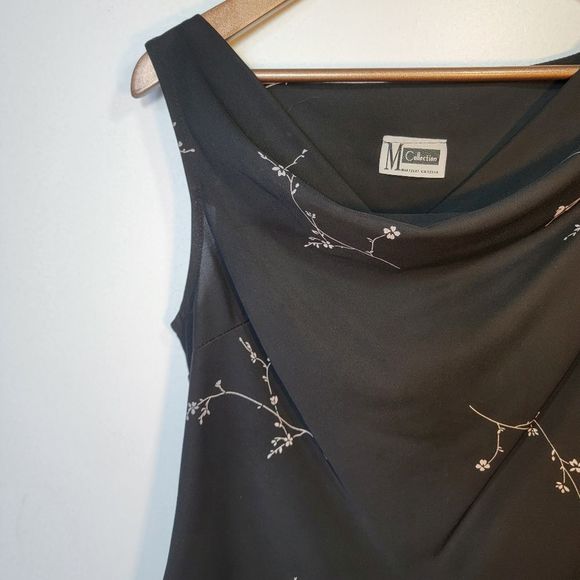 M Collection cowl-neck cropped floral print black top - Picture 2 of 6